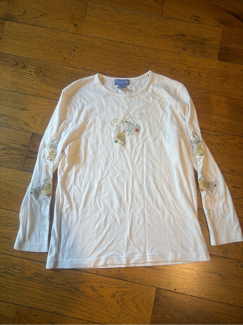 Vintage Paradise Bay White Bell Embroidered Long Sleeve Women’s Top Size M